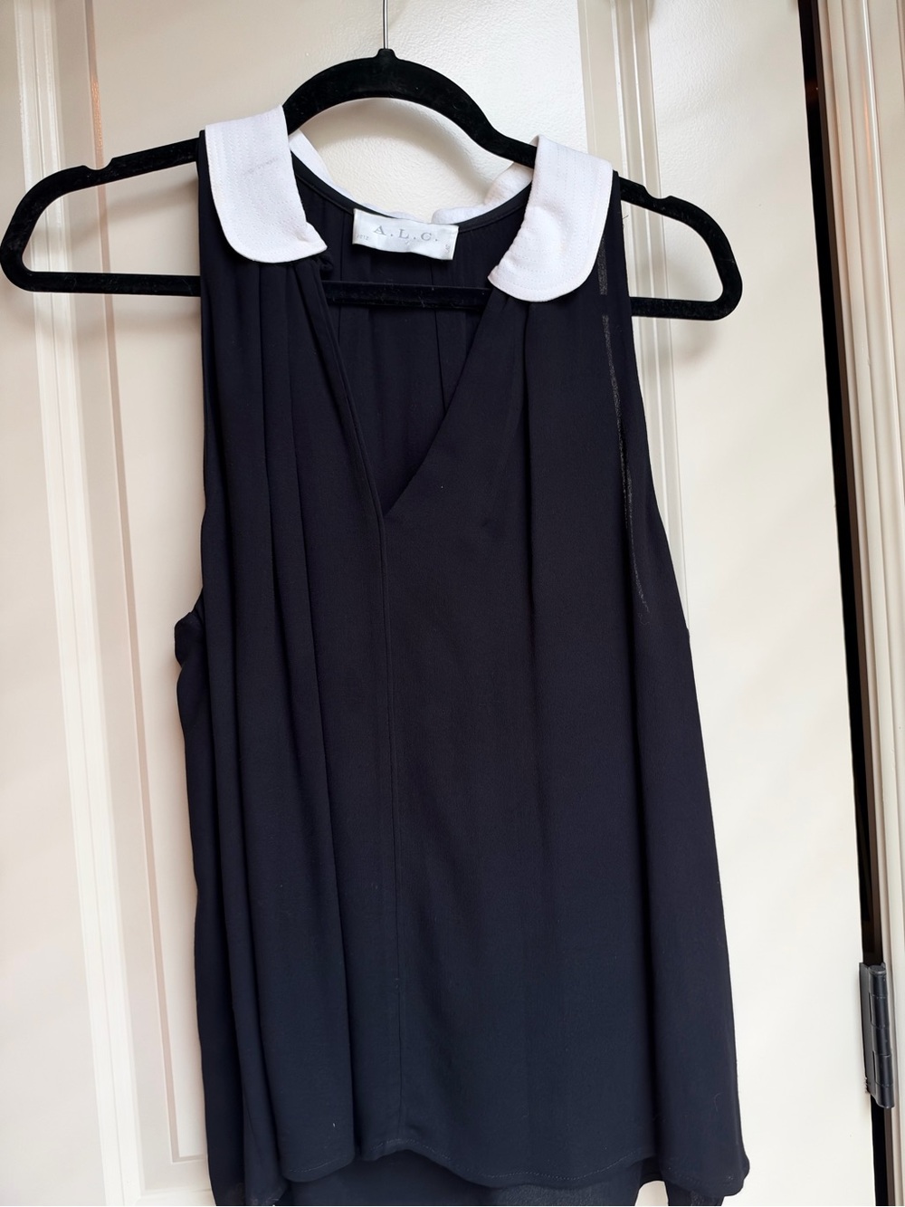 A.L.C. Black Sleeveless V-Neck Top with White Peter Pan Collar